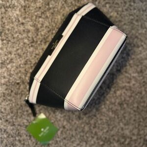 Kate Spade Black and Pink Striped Cosmetic Bag